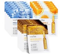 Masque Visage Anti Ride,15PC Masques Acide Hyaluronique+Vitamine C +Or 24K pour le Visage, Masque Hydratant Visage,Anti-âge,Coffret Cadeau Masque Tissu Visage Femme et Homme