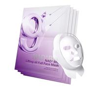 Masque Visage Bio-Collagène NAD+, Masque Visage V-Face au Collagène Coréen, Cible les rides du front, le double menton et les sillons nasogéniens, Lot de 4 + Sangle de Lifting