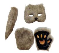 Masquerade Masque Set - Animal Face Cover Prop, Halloween Cosplay Pack | Fluff polymer Construction Pack Contains Gloves Tail | Carnival Stage Performance Photo Booth Supplies, Feline Lupine D