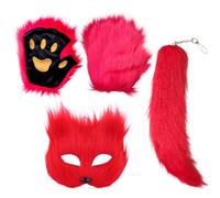 Masquerade Masque Set - Animal Face Cover Prop, Halloween Cosplay Pack | Fluff polymer Construction Pack Contains Gloves Tail | Carnival Stage Performance Photo Booth Supplies, Feline Lupine D