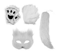 Masquerade Masque Set - Animal Face Cover Prop, Halloween Cosplay Pack | Fluff polymer Construction Pack Contains Gloves Tail | Carnival Stage Performance Photo Booth Supplies, Feline Lupine D