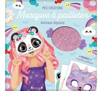Masques à pailleter - Pochette avec 4 masques d'animaux mignons à décorer de paillettes - 4 masques et 4 feuilles à pailleter biodégradables - À partir de 6 ans