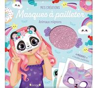 Masques à pailleter - Pochette avec 4 masques d'animaux mignons à décorer de paillettes - 4 masques et 4 feuilles à pailleter biodégradables - À partir de 6 ans