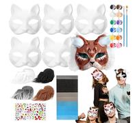 Masques de bricolage vides - Masques d'animaux personnalisables - Kit de masques à peindre - Kit de bricolage créatif avec moustaches, maille, bijoux, parfait pour les fêtes costumées d'Halloween