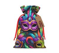Masques de carnaval réutilisables colorés en toile de jute avec cordon de serrage, sacs cadeaux rustiques pour fêtes de vacances et cadeaux de Noël