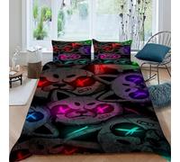 Masques de Chat X coloré Housse De Couette 3 Pièces Animal Theme Imprimé De Couvre-Lit Microfibre Adulte avec Fermeture Éclair Et Taies d'oreiller King（220x240cm）