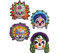 Masques de crâne en sucre du jour des morts Halloween 4 pièces colorées 30cm