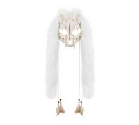 Masques de loup-garou pour femme et homme - Masque en fourrure Viking - Pompons décoratifs en peluche - Masque de loup médiéval - Costume vintage pour les fêtes cosplay - Costume de carnaval
