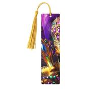 Masques de Mardi Gras avec plumes et perles multicolores - Marque-pages en bois imprimé double face - Accessoires de livre artistique - Cadeaux d'anniversaire pour hommes et femmes - Pour les amateurs