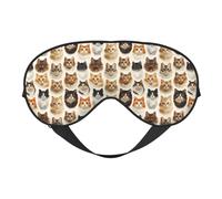 Masques de sommeil double face - Visage de chat mignon - 1 masque de sommeil imprimé pour femme et homme - Cache-yeux occultant pour voyage/sommeil