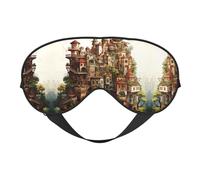 Masques de sommeil soyeux avec imprimé château de rêve, couverture des yeux en satin doux, élastique pour femme et homme, sieste de voyage - étoiles nocturnes silencieuses