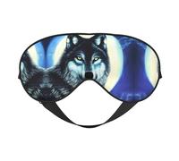 Masques de sommeil soyeux loup sous la lune, bandeau élastique en satin doux pour homme et femme - Étoiles nocturnes silencieuses
