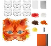 Masques de Thérian Chat-Renard, masques de costume à peindre, kit d'arts et de bricolage de masques d'animaux, kit de matériel de masque thérian chat de 45 pièces à fabriquer soi-même avec feuille de
