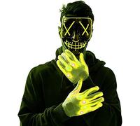 Masques et gants d'horreur LED, costumes d'Halloween pour hommes et femmes, masques de purification avec gants LED, gants lumineux crâne (Jaune)