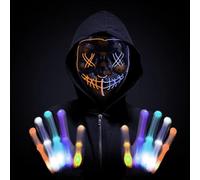Masques et gants d'horreur LED, costumes d'Halloween pour hommes et femmes, masques de purification avec gants LED, gants lumineux crâne (Jaune + Bleu)