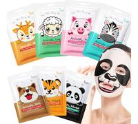 Masques faciaux pour la peau - 7 feuilles de masque facial - Ensemble de masques hydratants et lissants pour améliorer la ternité - Masque facial amusant imprimé animal - Cadeaux pour adolescentes 02