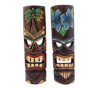 Masques Tiki peints la main de style hawa en polyn sien, d coration murale, lot de 2, couleurs assorties, 48 cm