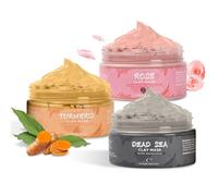 Masques Visage Kit, Masque Argile à Rose, Masque Visage au Curcuma, Masque à la Boue de la Mer Morte, Kit de Masque pour Visage pour Nettoyer en Profondeur pour Réduit Acné et les Points Noirs
