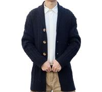 Masrin Cardigan pour homme - Long manteau en tricot de couleur unie grossièrement tricoté - Col rabattu - Manches longues - Cardigan blouse - Pull à une rangée de boutons - Manteau en laine - Manteau