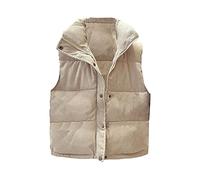 Masrin Gilet en velours côtelé pour femme - Doudoune courte en coton sans manches - Col montant - Veste matelassée unie - Manteau d'hiver doublé - Veste softshell - Veste bomber - Gilet chaud