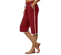 Masrin Short pour femme - Coutures contrastées - Taille élastique - Pantalon de sport avec poches latérales - Couleur unie - Pantalon d'été avec cordon de serrage - Coupe ample - Pantalon midi