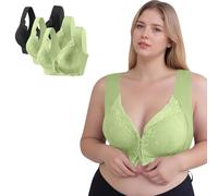 Masrin Soutien-gorge de sport sans armatures pour femme avec boucle avant - Grandes tailles - Dentelle brodée florale - Mince - Extra élastique - Sous-vêtements quotidiens - Taille 75-105 (1/3 pièces)