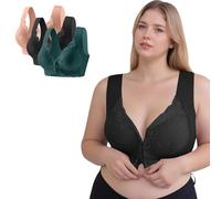 Masrin Soutien-gorge de sport sans armatures pour femme avec boucle avant - Grandes tailles - Dentelle brodée florale - Mince - Extra élastique - Sous-vêtements quotidiens - Taille 75-105 (1/3 pièces)