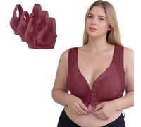 Masrin Soutien-gorge de sport sans armatures pour femme avec boucle avant - Grandes tailles - Dentelle brodée florale - Mince - Extra élastique - Sous-vêtements quotidiens - Taille 75-105 (1/3 pièces)