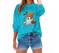 Masrin Sweat-shirt d'Halloween pour femme - Sans capuche - Motif citrouilles et fantômes - Costume festif - Carnaval - T-shirt à manches longues - Col rond - Pull surdimensionné - Vêtement de fête