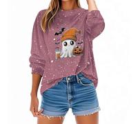 Masrin Sweat-shirt d'Halloween pour femme - Sans capuche - Motif citrouilles et fantômes - Costume festif - Carnaval - T-shirt à manches longues - Col rond - Pull surdimensionné - Vêtement de fête