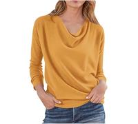 Masrin T-shirt tendance pour femme - T-shirt décontracté uni à manches courtes avec col cascade - Tunique - Chemisier ample - Vacances - Loisirs - T-shirt quotidien pour femme, Z2 - Jaune, XL