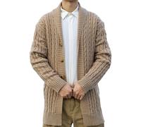 Masrin Veste en tricot pour homme Manteau en tricot long à col rond en maille grossière uni Manches longues Cardigan Blouse Pull simple en une rangée Manteau en laine Manteau d'hiver Tricoté avec