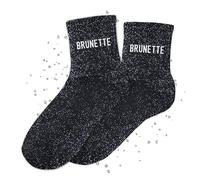 MASSA Chaussettes Paillettes - Taille Unique - Connasse, Bichette, Chaton, Bad Bitch, Patate, Casse Couilles, Blondinette, Brunette, Anti Connard, Tana - Chaussettes à Paillettes (Brunette)
