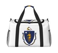 Massachusetts State Flag Print Sac de nuit Sac de week-end Sac à main Sac de yoga Sac de sport Sac de sport Sac de sport Sac pour articles personnels pour Audlts, Noir , Taille unique