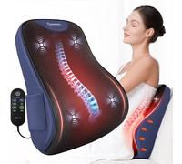 Massage Dos Chauffant Avec Vibration, pour Chaise de Bureau, Coussin Massage pour Soulager la Douleur, à la Maison, Dans la Voiture, Dans le Canapé, 3 Niveaux de Chauffage et Intensités, Cadeaux -Bleu