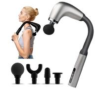 Massage Gun with Upgraded Extension Handle,Back Massage Gun Deep Tissue,4 Replaceable Heads & 9 Speed Levels,Portable Percussion Muscle Massager for Shoulder, Thigh, Waist & Neck (Silver)