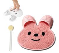Massage Rabbit Bath Floor Mat, Foot Scrubber in Shower with 43 Non-Slip Suction Cups, Rabbit-Shaped Silicone Foot Brush for Men and Women (Pink)