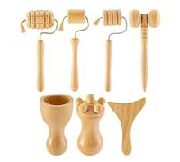 Massager en bois portés, masseur de tasse en bois,Ensemble de tasses en bois avec outil de massage manuel de 7 pièces - Coupe de massage en bois avec poignée ergonomique pour raffermir
