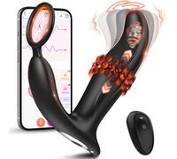 Massager Prostatique Perles Anales Ondulé 0.6 inch Vib 12 Modes 3 Mouv App Contrôle Étanche Unisex Noir