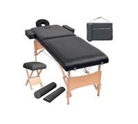 vidaXL Table de massage pliable et tabouret 10 cm d'épaisseur Noir Noir