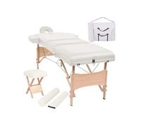 vidaXL Table de massage pliante avec tabouret blanc
