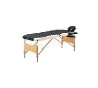 vidaXL Table de Massage Pliable Lit de Massage Banc Canapé Thérapie Cosmétique Portable Professionnel Shiatsu Reiki 3 Zones Noir et Beige Bois Noir