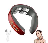 Masseur Cervical Shiatsu avec Chauffage 42°C, 4 Têtes à Impulsion, 6 Modes & 9 Niveaux, Design U Portable et Rechargeable, Masseur electrique sans fil,Cadeau femme homme maman (Rouge)