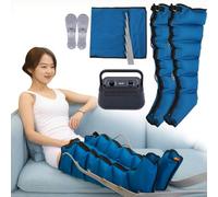 Masseur Compression d'Air Pressothérapie Drainante Jambes/Ventre/Bras - 6 Chambres Bottes PressothéRapie, Appareil Drainage Lymphatique Corps Complet (Bleu, 2jambes+taille)