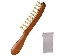 Masseur de cheveux Peigne en bois à dents larges Peigne Gua Sha en cuivre et bois de santal avec poignée pour le soin des cheveux.