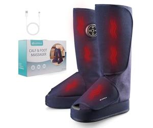 Masseur de compression d'air pour jambes et pieds Aspria, charge sans fil, vibration du pied, trois niveaux d'intensité de massage, large plage réglable, taille 47 UE (bleu)