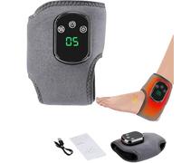 Masseur de pieds, masseur de pieds 3 en 1, coussin chauffant portable sans fil pour entorse, triple méthode de bandage de cheville avec 3 modes de vibration, écran visible à 5 fuites de chaleur (gris