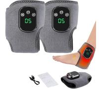 Masseur de pieds, masseur de pieds 3 en 1, coussin chauffant portable sans fil pour entorse, triple méthode de bandage de cheville avec 3 modes de vibration, écran visible à 5 fuites de chaleur (gris