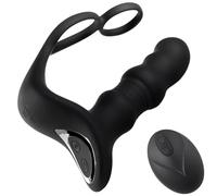 Masseur de Prostate & Plug Anal 9 Vitesses - Télescopique + Vibration & Tapotement, Télécommande Sans Fil, Anneau Double Verrouillage, Recharge Magnétique - Stimulation Prostatique & Plaisir Anal Inte