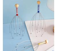 Masseur de tête de poulpe en acier inoxydable, 1 pièce, relaxant de tête gravé, griffe de Massage du cerveau, grattoir du cuir chevelu, soulage les démangeaisons, couleur aléatoire Bleu